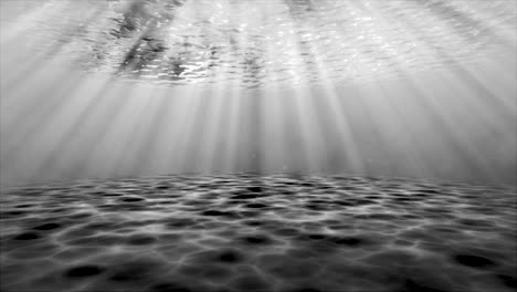 Underwater-ocean-sandy-seafloor-3D-animation-motion-graphics-reflection-sun-rays-on-sandbar-visual-effect-background-black-grey