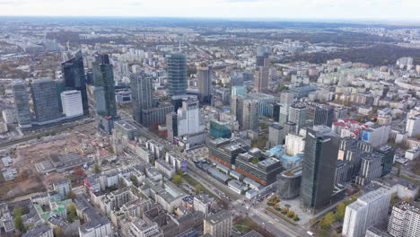 Aerial-shot-of-modern-highrises-in-Warsaw-Poland