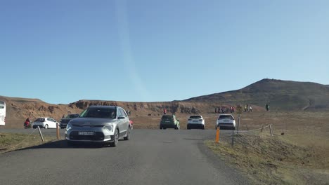 POV-car-arriving-at-the-parking-lot-of-the-Viti-crater-lake-in-Krafla-volcanic-area