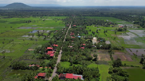 Rural-Cambodian-Village-From-Above-In-Middle-Of-The-Day