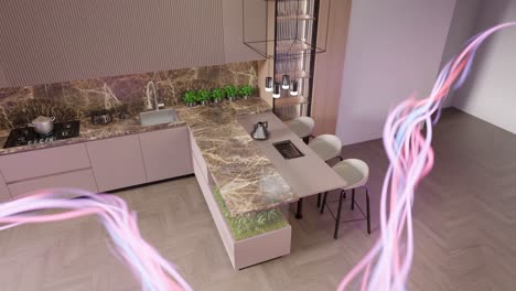 Contemporary-Kitchen-with-Dynamic-Energy-Flow-animation-inside-modern-apartment
