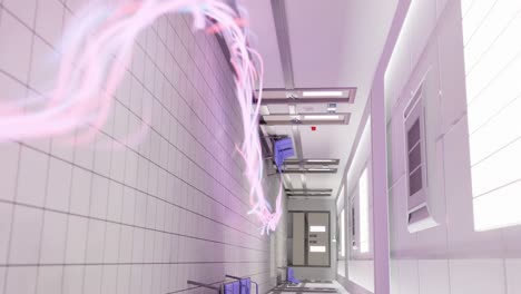Vertikaler,-Moderner-Klinik-Krankenhaus-Walking-Raum-Mit-Energiefluss,-Der-Sich-Um-3D-Rendering-Animation-Bewegt