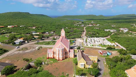 Backside-approach-of-church-of-Sint-Willibrordus-in-Curacao-on-sunny-tropical-day