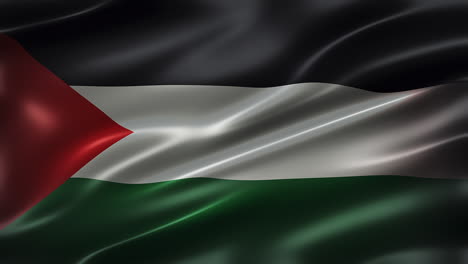 Bandera-De-Palestina,-Vista-Frontal,-Ondeando-Al-Viento,-ángulo-Alto,-Vista-En-Perspectiva,-Realista-Con-Una-Apariencia-Cinematográfica-Y-Una-Elegante-Textura-Sedosa