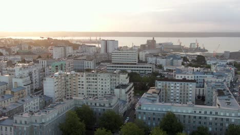 Stunning-golden-hour-drone-view-of-city-Brest-in-France