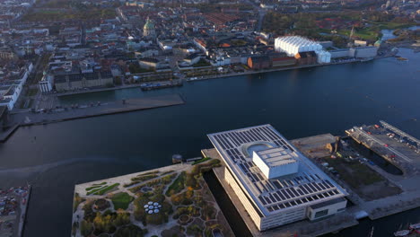 Wide-aerial-shot-over-Copenhagen-Opera-House-and-Frideriks-kirke
