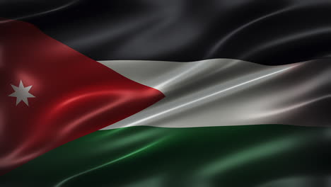 Vorderansicht-Der-Flagge-Jordaniens,-Im-Wind-Flatternd,-Aus-Der-Vogelperspektive,-Perspektivische-Ansicht,-Realistisch-Mit-Filmischem-Erscheinungsbild-Und-Eleganter,-Seidiger-Textur