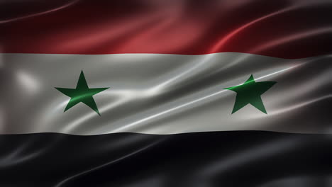 Vista-Frontal-De-La-Bandera-De-La-República-Árabe-Siria,-Ondeando-Al-Viento,-Realista-Con-Una-Apariencia-Cinematográfica-Y-Una-Elegante-Textura-Sedosa