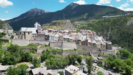 Briancon-Fortified-City-in-French-Alps,-France---Aerial-4k