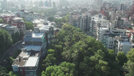 Aerial-View-of-Apartment-Buildings-in-Xinbeitou,-Taipei