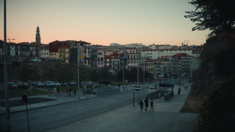 Urban-civic-downtown-Porto-Portugal-dusk-evening-aerial