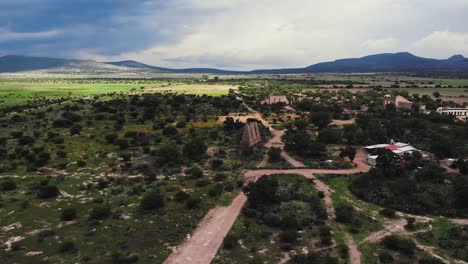 Aerial-view-of-Mineral-de-Pozos,-historic-mining-town-in-Mexico