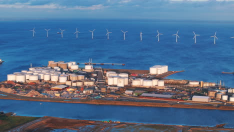 Aerial-shot-looking-towards-copenhagen-off-shore-wind-farm