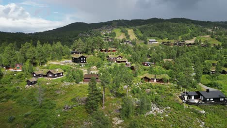 Rauland-Ski-Resort-in-Holtardalen,-Vestfold-of-Telemark,-Norway---Aerial-4k-Circling