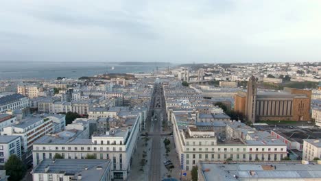 Aerial-overview-showing-main-street-in-city-Brest-in-France
