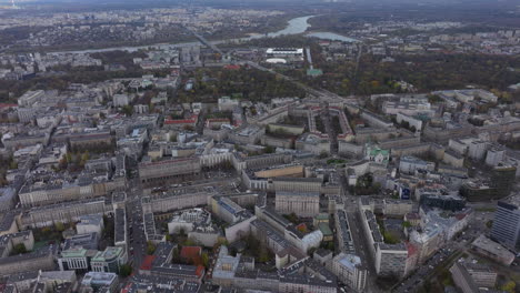 Aerial-shot-towards-Plac-Zbawiciela-Warsaw-on-a-cloudy-day