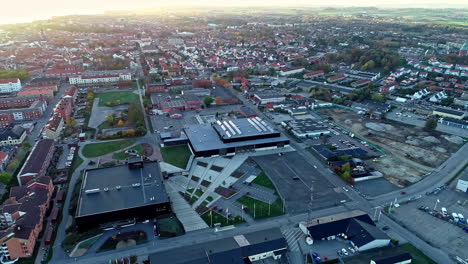 Aerial-View-Of-Ystad-Arena-And-Town-In-Skane-County,-Sweden