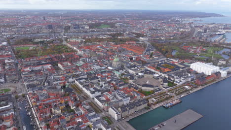 Wide-pan-down-aerial-shot-over-Amalienborg-and-Frederik's-Church-Copenhagen