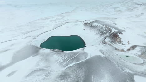 Krafla-Caldera-During-Winter-Season-In-Iceland---Aerial-Shot
