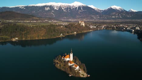 Amazing-High-Aerial-View-Above-Slovenia's-Famous-Lake-Bled