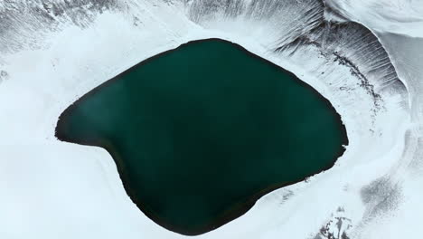 Winter-Scene-Of-Crater-Pool-Krafla-In-Iceland---Aerial-Drone-Shot