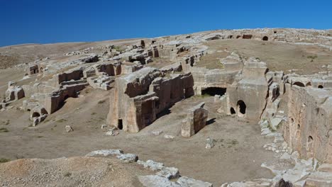Dara-Ancient-Cave-City,-Mesopotamia,-Mardin-City,-Turkey---Aerial-Shot