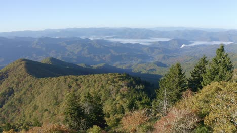 Aerial-drone-footage-of-the-smokey-blue-ridge-mountain-ranges-of-Appalachia-in-North-Carolina-USA
