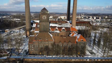 Thermal-Power-Plant-Szombierki,-Industrial,-Winter-Landscape-Of-Bytom,-Poland