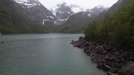 Glacier-lake--Vestland,-Norway---4K-drone-view