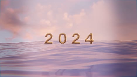 Begrüßen-Sie-Ein-Frohes-Neues-Jahr-2024-Mit-Einem-Malerischen-Landschaftssonnenuntergang-über-Einer-Ruhigen-Meereslandschaft.-Frohes-Neues-Jahr