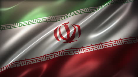 Die-Nationalflagge-Der-Islamischen-Republik-Iran-Flattert-Im-Wind,-Aus-Der-Vogelperspektive,-Perspektivische-Ansicht,-Filmischer-Look-Und-Feel,-Elegante-Seidige-Textur