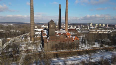 Wärmekraftwerk-Szombierki,-Industrie,-Winterlandschaft-Von-Bytom,-Polen