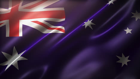 Bandera-De-Australia,-Vista-En-Perspectiva,-Con-Una-Apariencia-Cinematográfica-Y-Una-Elegante-Textura-Sedosa,-Ondeando-Al-Viento