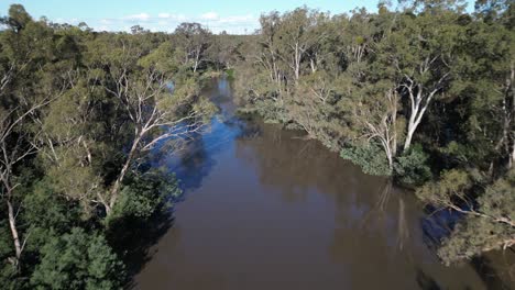 Drone-shot-of-flooded-Goulburn-river-heading-down-the-river-from-above