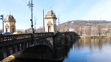 Beautiful-architecture-of-the-Legion-Bridge-Prague,-Czech-Republic