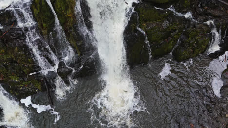 4K-drone-footage-overhead-of-waterfall-and-river-in-forest