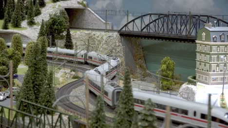 Close-up-of-a-part-of-the-model-train-layout-at-the-25th-exhibition-of-model-trains-in-motion-in-Kaltern,-South-Tyrol,-Italy