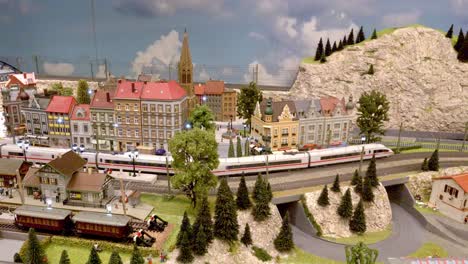 Beautiful-part-of-the-model-train-layout-at-the-25th-exhibition-of-model-trains-in-motion-in-Kaltern,-South-Tyrol,-Italy