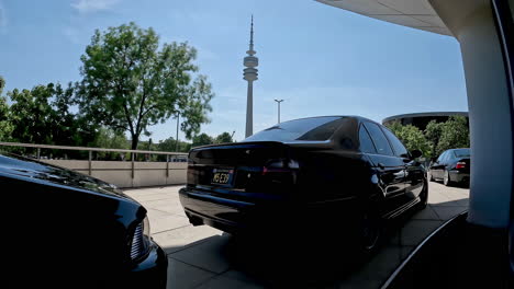 BMW-M5-E39-Car-parked-outside-Munich-Museum,-Germany-during-50-year-celebrations