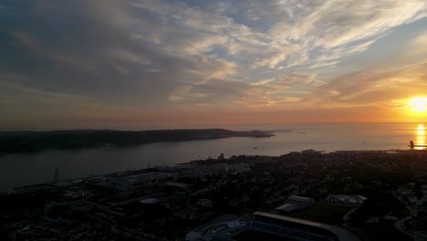 Aerial-view-of-Tagus-river-at-sunset