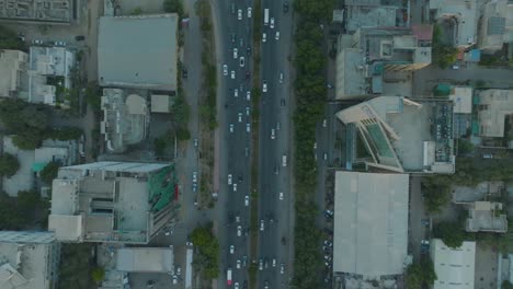 Overhead-Urban-Traffic-Flow,-Karachi---Aerial