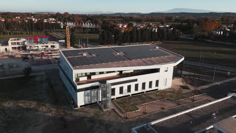 Aerial-orbiting-shot-of-the-Claranor-sterilization-plant-in-downtown-Avignon