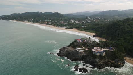 Ocean-Waves-Coastline-Aerial-Drone-Landscape-of-San-Pancho-Mexico-Beach-Resort-Establishing-Shot