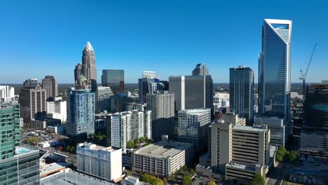Downtown-Charlotte,-North-Carolina-skyline-against-blue-sky