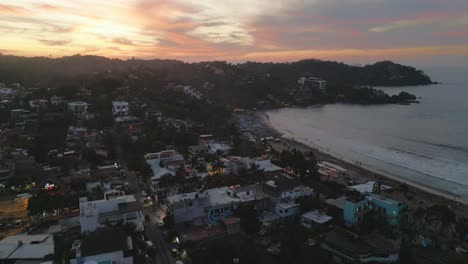 Panoramic-Drone-Landscape-of-Sayulita-small-town-in-Mexico-along-Pacific-Ocean