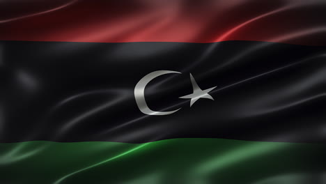La-Bandera-De-Libia,-Fotograma-Completo,-Vista-Frontal,-Ondeando-Al-Viento,-Con-Una-Apariencia-Cinematográfica-Y-Una-Elegante-Textura-Sedosa.