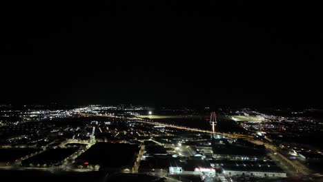 Night-approach-to-Valencias’s-airport,-Spain,-as-seen-from-the-pilots’-perspective
