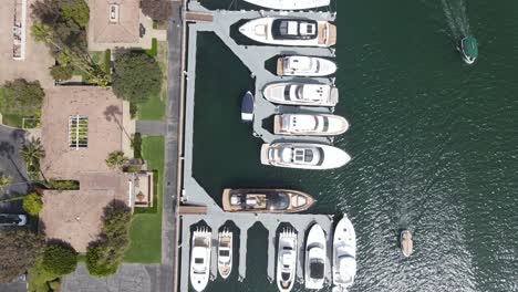 Aerial-View-of-Harbor-with-Luxury-Boats