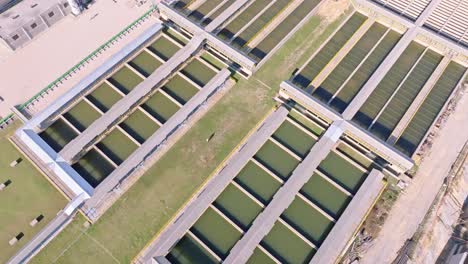 Aerial-top-down-shot-of-Treatment-Plant,-SALINITY-BARRIER-during-sunny-day-in-Dominican-Republic