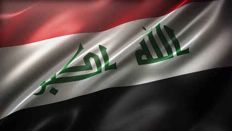 La-Bandera-De-Irak-En-ángulo-Alto,-Vista-En-Perspectiva,-Ondeando-Al-Viento,-Realista-Con-Una-Apariencia-Cinematográfica-Y-Una-Elegante-Textura-Sedosa.